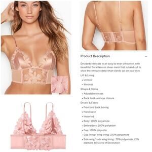 Victoria's Secret pink floral applique mesh lace longline bralette small